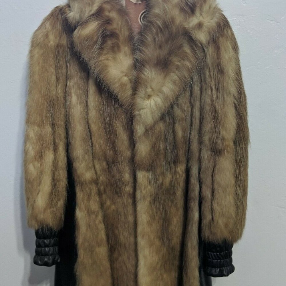 Vintage 1960's/70's Pierre Cardin Fur Coat with Leather Sleeves & Side Panel XS
